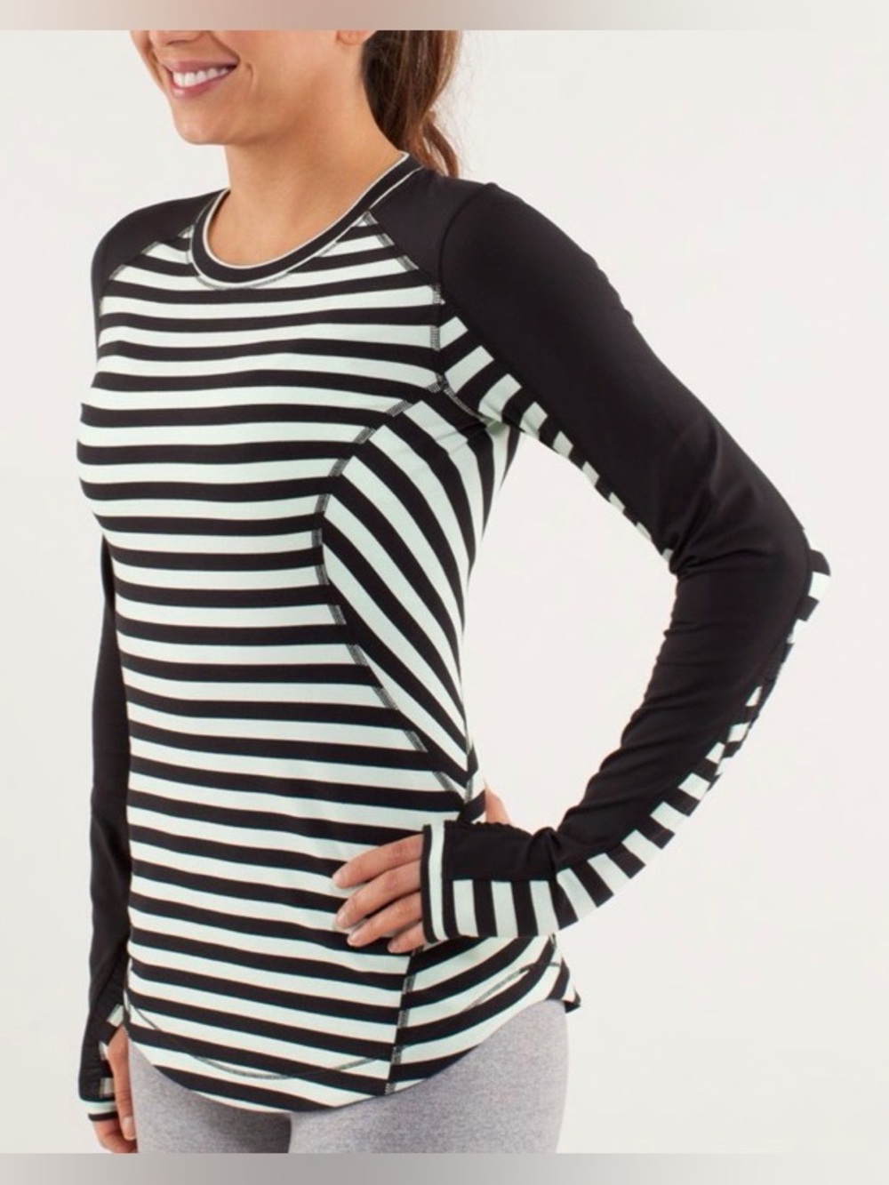 Lululemon Run: Reflect Long Sleeve, Sea Stripe Mint Moment/Black, sz 4